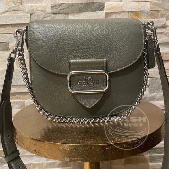 Coach Morgan Saddle Bag | Rare Sage Green Pebbled Leather, Chain Crossbody, NWOT - Picture 1 of 13